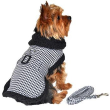 Load image into Gallery viewer, Black & White Houndstooth Dog Harness Coat with Leash