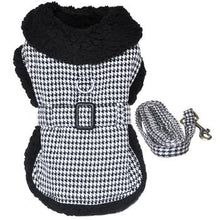 Load image into Gallery viewer, Black & White Houndstooth Dog Harness Coat with Leash