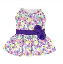 Load image into Gallery viewer, Purple Butterfly Dog Dress with Matching Leash