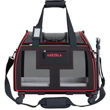 Load image into Gallery viewer, KATZIELA® Luxury Rider PRO Pet Carrier with Removable Wheels & Double Telescopic Handle (Black & Red)