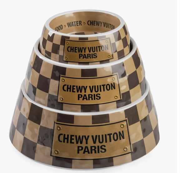 Checker Pattern Chewy Vuiton Bowl Set