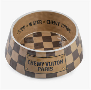 Checker Pattern Chewy Vuiton Bowl Set