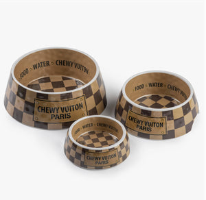 Checker Pattern Chewy Vuiton Bowl Set