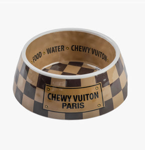 Checker Pattern Chewy Vuiton Bowl Set