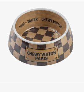 Checker Pattern Chewy Vuiton Bowl Set