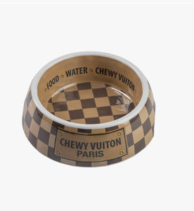 Checker Pattern Chewy Vuiton Bowl Set