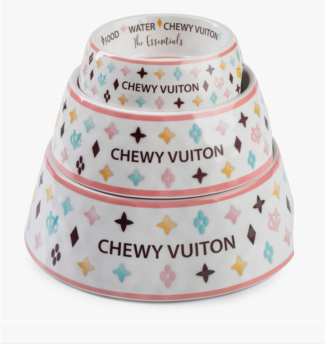 White Chewy Vuiton Bowl Set