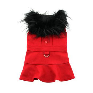 Wool Fur-Trimmed Dog Harness Coat - Red