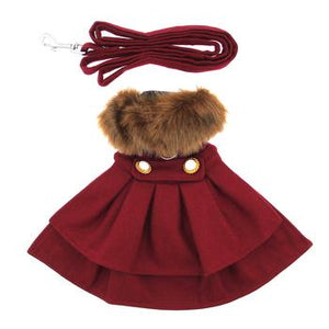 Burgundy wool coat with D-Ring and matching Leash