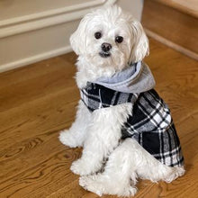 Load image into Gallery viewer, Weekender Dog Sweatshirt Hoodie - Black &amp; White Plaid Flannel
