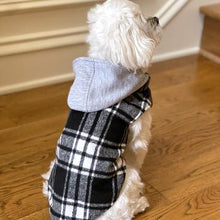 Load image into Gallery viewer, Weekender Dog Sweatshirt Hoodie - Black &amp; White Plaid Flannel
