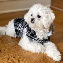 Load image into Gallery viewer, Weekender Dog Sweatshirt Hoodie - Black &amp; White Plaid Flannel
