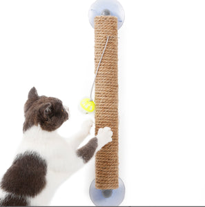 The Pet Life® 'Stick N' Claw Sisal Rope Toy Suction Cup Stick Cat Scratcher