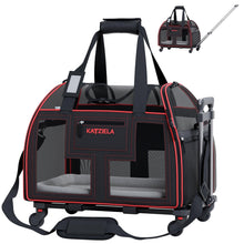 Load image into Gallery viewer, KATZIELA® Luxury Rider PRO Pet Carrier with Removable Wheels &amp; Double Telescopic Handle (Black &amp; Red)
