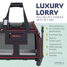 Load image into Gallery viewer, KATZIELA® Luxury Rider PRO Pet Carrier with Removable Wheels &amp; Double Telescopic Handle (Black &amp; Red)
