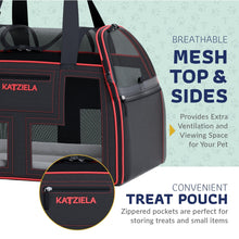 Load image into Gallery viewer, KATZIELA® Luxury Rider PRO Pet Carrier with Removable Wheels &amp; Double Telescopic Handle (Black &amp; Red)
