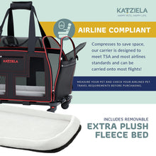 Load image into Gallery viewer, KATZIELA® Luxury Rider PRO Pet Carrier with Removable Wheels &amp; Double Telescopic Handle (Black &amp; Red)
