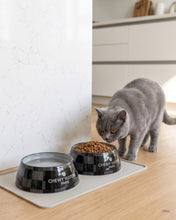 Load image into Gallery viewer, Black Checker Chewy Vuiton Dog Bowl Set – 2 Piece
