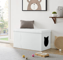 Load image into Gallery viewer, Designer Cat Litter Box Enclosure Hidden Washroom Bench Ottoman
