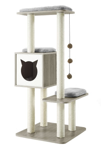 Sophisticat High Tower: Modern Wooden Cat Tree Condo with Scratching Posts"