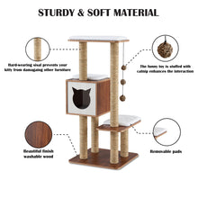 Load image into Gallery viewer, Sophisticat High Tower: Modern Wooden Cat Tree Condo with Scratching Posts&quot;
