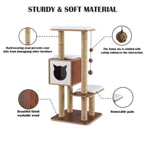 Sophisticat High Tower: Modern Wooden Cat Tree Condo with Scratching Posts"