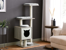 Load image into Gallery viewer, Sophisticat High Tower: Modern Wooden Cat Tree Condo with Scratching Posts&quot;
