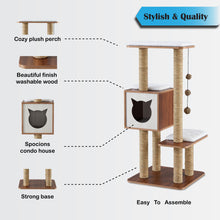 Load image into Gallery viewer, Sophisticat High Tower: Modern Wooden Cat Tree Condo with Scratching Posts&quot;
