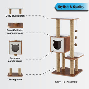 Sophisticat High Tower: Modern Wooden Cat Tree Condo with Scratching Posts"